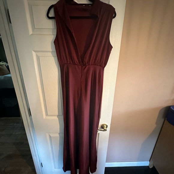 Lulus lassic Elegance Wine Satin Sleeveless Mock Neck Maxi Dress - Picture 4 of 4